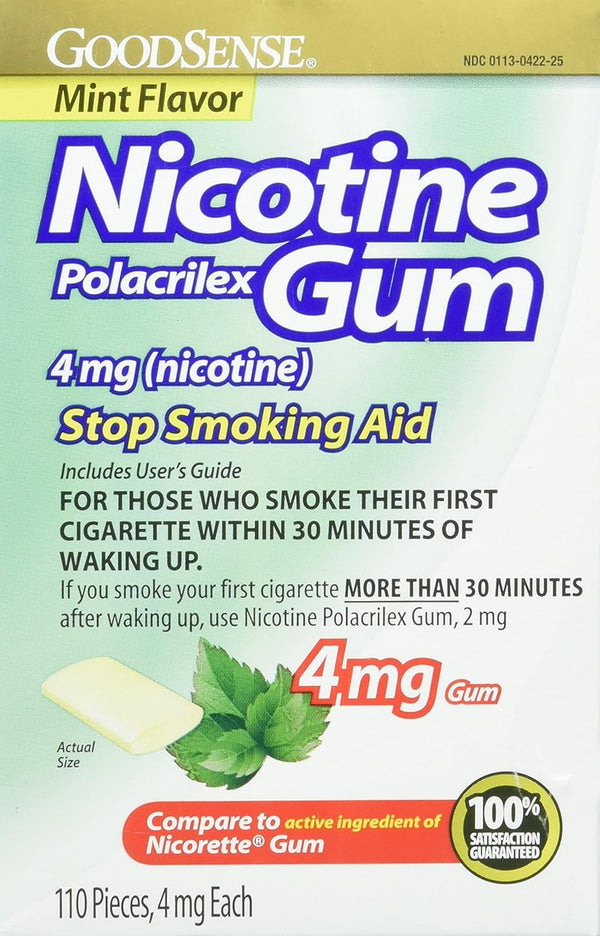 GoodSense Nicotine Polacrilex Uncoated Gum 4 mg, Mint Flavor, Stop Smoking Aid, 110 Count