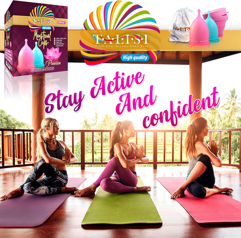 Talisi Menstrual Cups, Set of 2 with Collapsible Silicone Sterilizing Cup for Regular Heavy Flow