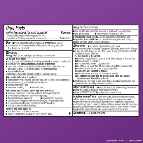 Quality Choice Omeprazole Delayed Release Acid Reducer Capsules, 20mg, 42 Count for Frequent Heartburn