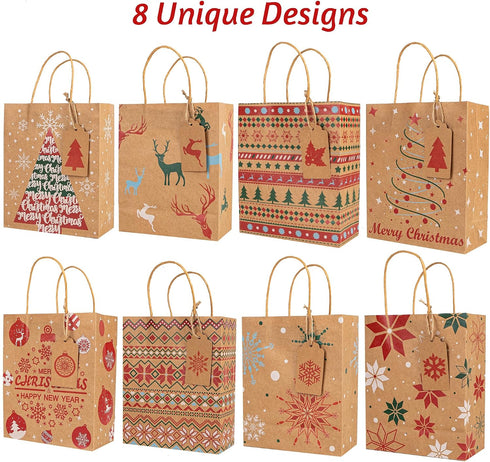 Kiddokids 48 7" 8.65" 3.15", 48 Packaging, Christmas Gift Bags x x Kraft Holiday Wrapping with Tissue Papers, Gift Tags