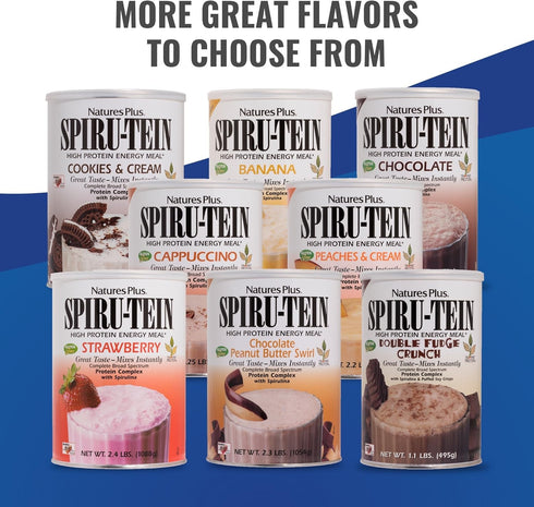 NaturesPlus SPIRU-TEIN Shake, Chocolate, 8 Packets, Plant Based Meal Replacement