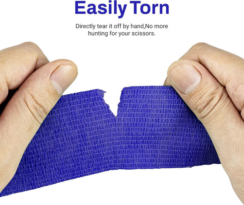 9 Rolls Self Adhesive Wrap Athletic Tape - Breathable Elastic Cohesive Bandage for Sports Injury & Pet (Dark Blue)
