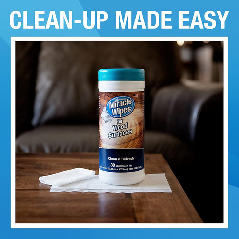 MiracleWipes for Wood Surfaces - Clean, Protect, and Polish Cabinets and Furniture - 30 Count