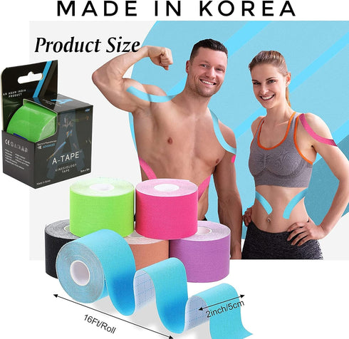 Made in Korea Kinesiology Tape for Physiotherapy, Athletic Therapeutic Muscle Tape for Sports Injury Relief