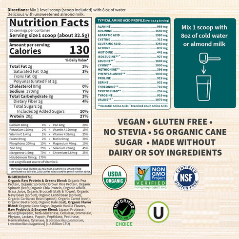 Garden of Life Raw Organic Protein & Greens - Vegan Protein Powder for Women & Men, Plant Protein, Pea Protein, Greens