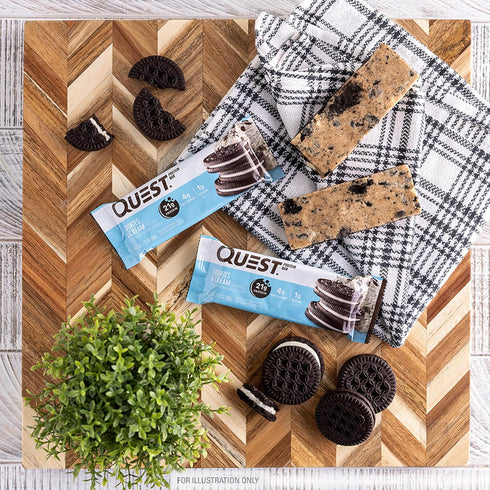 Quest Nutrition Cookies & Cream Protein Bars: 21g Protein, 4g Net Carbs, 1g Sugar, Gluten Free, 4 Count