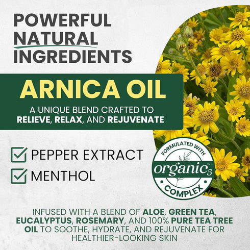 Sore Muscle Massage Oil for Massage Therapy with Arnica, Eucalyptus & Tea Tree Oil Blend for Deep Muscle Relief