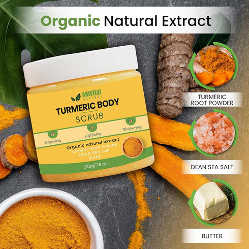 Turmeric Body Scrub - Handmade Natural Scrub for Body, Face, Hand, and Foot, Suitable for All Skin Types (7.8oz)