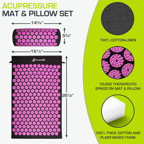 ProsourceFit Acupressure Mat and Pillow Set - Back/Neck Pain Relief and Muscle Relaxation