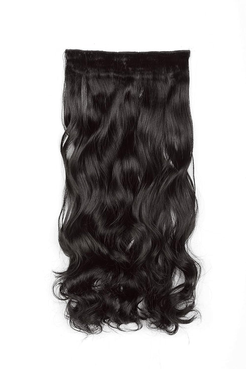 SWACC 20" Women 3/4 Full Head Instant One Piece Curly Body Wave Heat Resistance Synthetic Clip in Hair Extension (Dark Brown-4#)