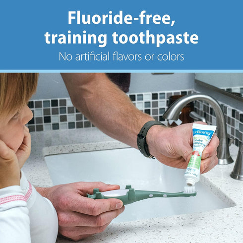 Set, Dr. Brown's ToothScrubber Toddler Toothbrush Monster with Strawberry Flavor Toothpaste