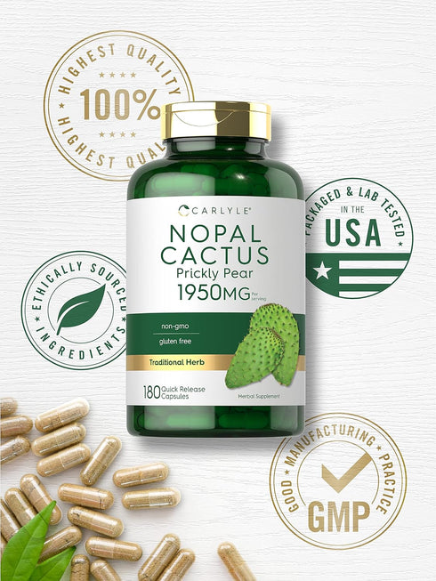 Carlyle Prickly Pear 1950 mg | 180 Capsules | Non-GMO Gluten Free Nopal Cactus Supplement