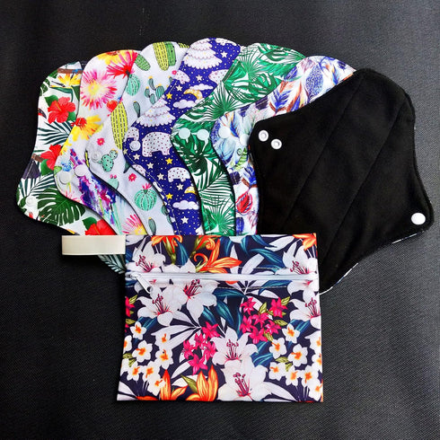 7PCS Reusable Menstrual Pads - 6PCS Cloth Sanitary Pads + 1PC Mini Wet Bag