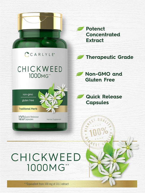 Carlyle Chickweed Capsules 1,000mg | 120 Count | Non-GMO, Gluten Free Herbal Supplement