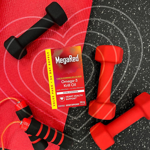 MegaRed Antarctic Krill Oil 500mg Omega 3 Fatty Acid Supplement, 90 Softgels, Heart Health with No Fish Oil