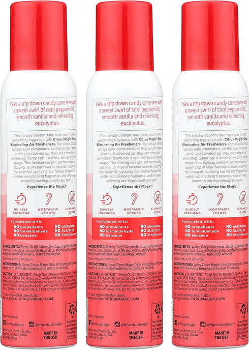 Citrus Magic Holiday Odor Eliminating Air Freshener Spray, Holly Jolly Peppermint, 3-Ounce, Pack of 3