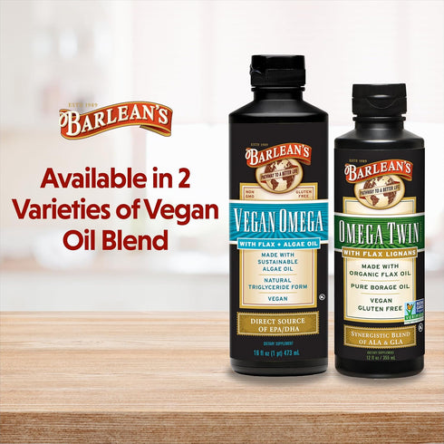 Barlean's Vegan Omega Liquid Flax and Algae Oil Supplement, Plant Based EPA DHA from Algal Oil and Organic Flaxseed, 16