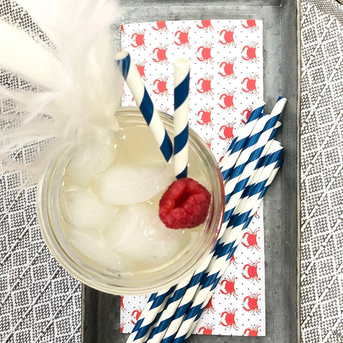 Navy Blue and Gold Foil Paper Straws, Stripe Chevron Solid, 100 Pack