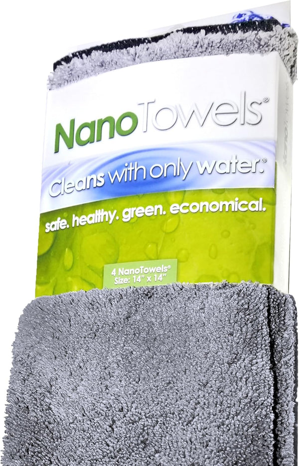 Nano Towels 4-Pack (14x14, Grey) - The Amazing Eco Cloth That Cleans Any Surface with Only Water, No More Paper Towels