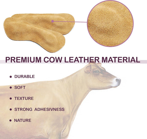 Premium Leather Heel Grips, Liner Cushions Inserts for Shoes Too Big, Khaki, 3 Pairs (0.35 inch Thicker)