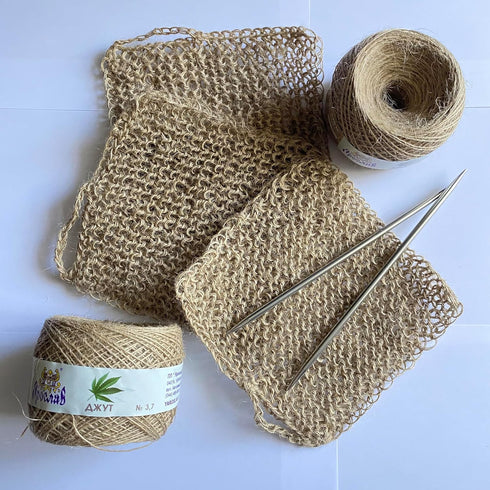 LarisaKnits Pack 3 Eco-Friendly Hand-Knitted Hemp Dish Rags of Reusable Zero Waste Beige Natural Kitchen Cleaning