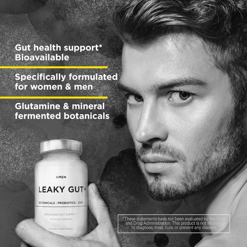 Amen Leaky Gut Supplement, Advanced Formula with L Glutamine, Zinc, Turmeric, Probiotics, Vegan, Non-GMO, 90 Capsules