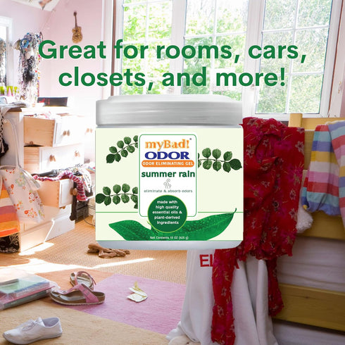 Odor Eliminator Essential Oil Gel 15 oz - Air Freshener for Bathroom, Pet Area, Closets, RVs, 2 Pack (Summer Rain)