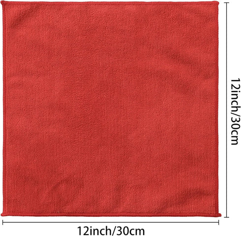 uxcell Microfiber Cleaning Cloth, 12 Pack Premium Towels, Lint Free, High Absorbent for Car, Household, Red