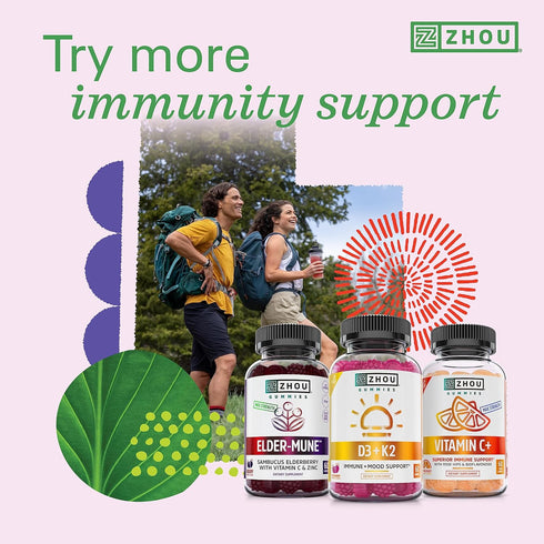 Zhou Nutrition Vitamin D3 K2, 5000 IU Vitamin D3 & 90 mcg Vitamin K2, Max Strength Immune Support, 60 Count