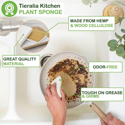Set 5-Piece Set 2 Tieralia Bamboo Dish Brush Gift Kitchen Cleaning with Bottle Brush, Round Scrub Brush, Palm Brush