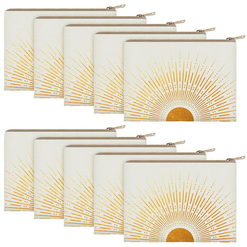 10 Pcs Sunshine Ray Makeup Bag - Boho Cosmetic Pouch with Zipper for Your Purse, Cute Travel Accessory