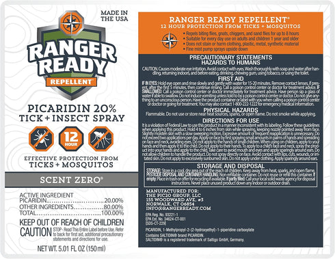 Ranger Ready Picaridin Insect Repellent with Scent Zero - Mosquito and Tick Spray (5 oz)