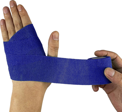 9 Rolls Self Adhesive Wrap Athletic Tape - Breathable Elastic Cohesive Bandage for Sports Injury & Pet (Dark Blue)