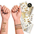 Terra Tattoos Gold Metallic Tattoo Flash Sheets, Waterproof Nontoxic Designs for Festivals and Parties