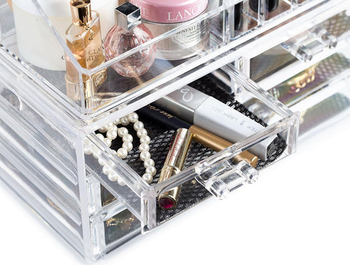 Masirs Clear Cosmetic Storage Organizer, Elegant Makeup & Jewelry Sorter for Vanity, Bathroom Counter, Transparent