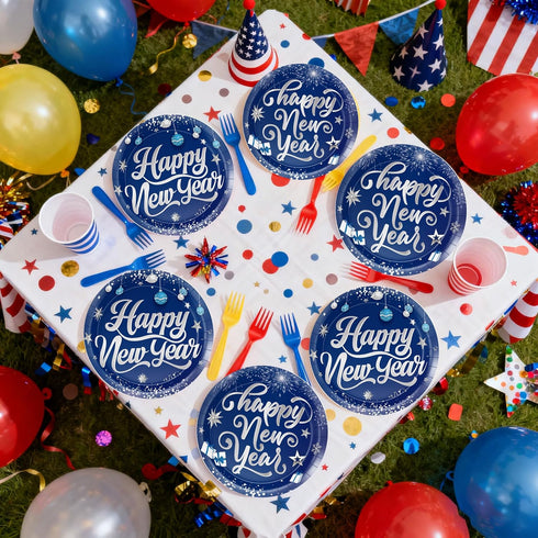 Pezutoi 50pcs 7 Inch 9 Inch Happy New Year Paper Plates Disposable Plates & Decorative Dinner Plates for New Year