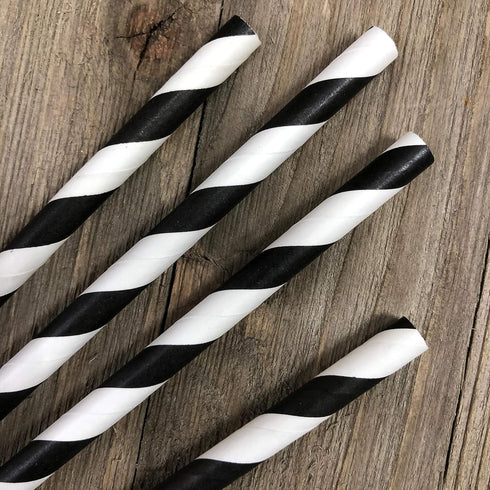 Stripe Paper Straws - Black White - 7.75 Inches - 50 Pack from Outside the Box Papers