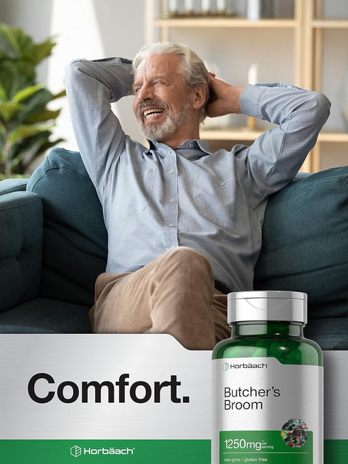 Horbaach Butchers Broom Capsules 1250mg, 120 Count, Non-GMO, Gluten Free Supplement