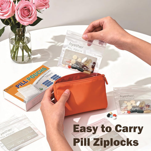 Hyether 3 2.75 inch Pack 130 Pill Bags for Travel Pill Pouches x of Travel Pill Organizer for Medicine with Write on