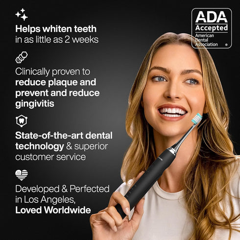 Aquasonic Black Series Ultra Whitening Toothbrush - ADA Accepted Electric Toothbrush with 8 Brush Heads & Travel Case