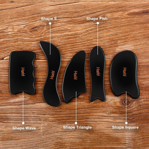 Maxdot 5 Pieces Gua Sha Massage Tools Set - Scraping Massage Tools for Face Back Neck Therapy