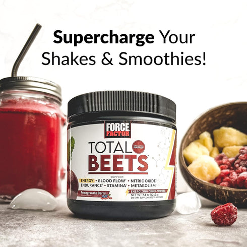 Force Factor Total Beets Energy Drink Mix, Superfood Beet Root Powder for Energy, Circulation, Nitric Oxide, Heart