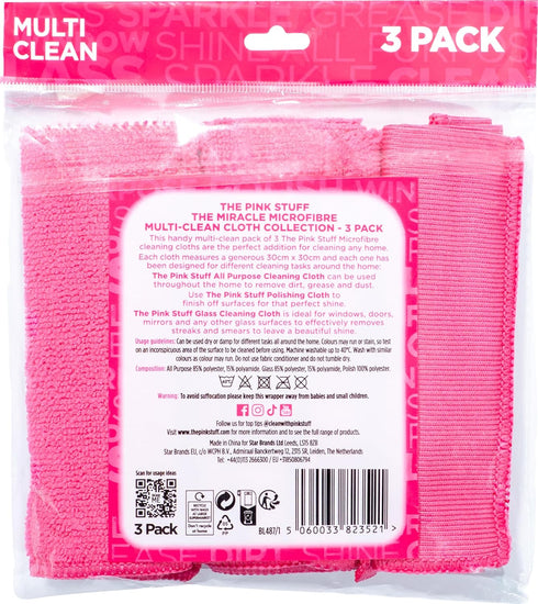 Stardrops – The Pink Stuff – Miracle Microfibre Cloth Collection, 3 Pack for Effective Cleaning