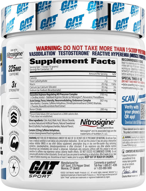 GAT SPORT Nitraflex Advanced Pre-Workout Powder, Blue Raspberry, 30 Servings for Strength and Energy
