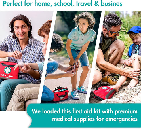General Medi First Aid Kit - 309 Pieces - Reflective Bag Design with Eyewash, Bandages, Emergency Blanket