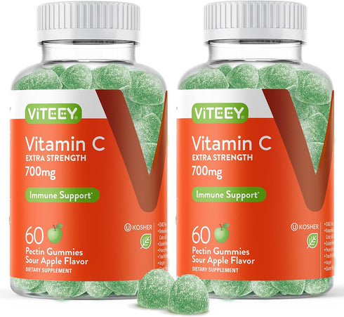 Viteey Chewable Vitamin C Gummies for Adults - 700mg Extra Strength Immune