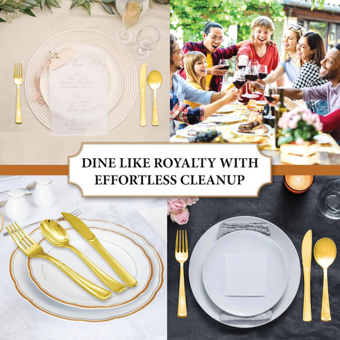 Party Essentials 100-Count Disposable Plastic Cutlery, Heavy-Duty Silverware, Shiny Gold Soup Spoons