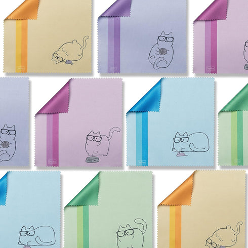 10 Pack Cute Kitty Cat Design Microfiber Cleaning Cloths, Multicolor for Eyeglasses, Sunglasses, Cell Phone
