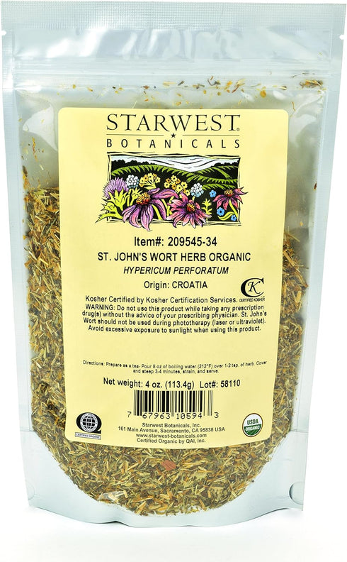 Starwest Botanicals Organic St. John's Wort Herb C/S, 4 Ounces