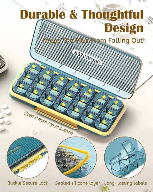 Ruquvi 3 7 Weekly Pill Organizer Times A Day, AM PM Organizer Day Pill Box with Separate Compartment, Large Medicine
